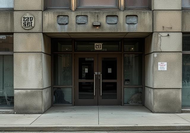 改修前の古い商業ビルのエントランス