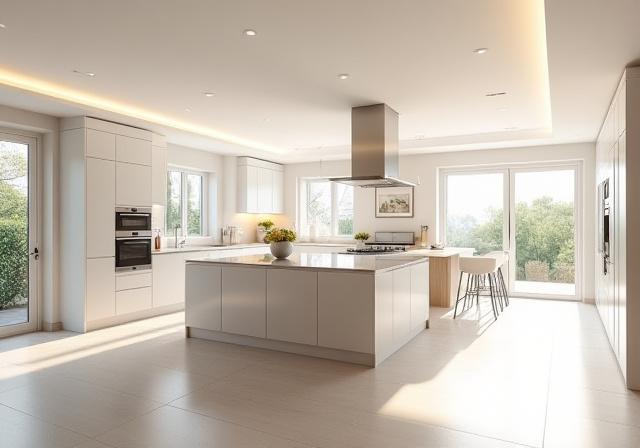 改装後の明るくモダンなアイランドキッチン